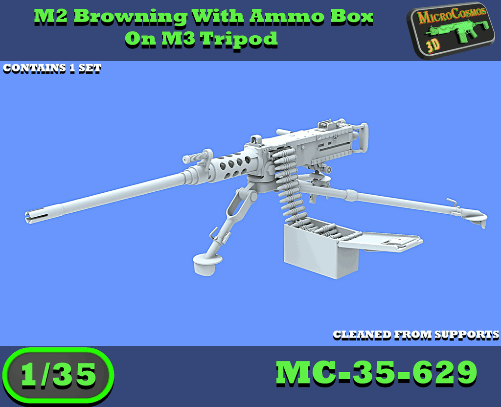 MC-35-629 - M2 Browning On M3 Tripod With Ammo Box And Ammo Belt