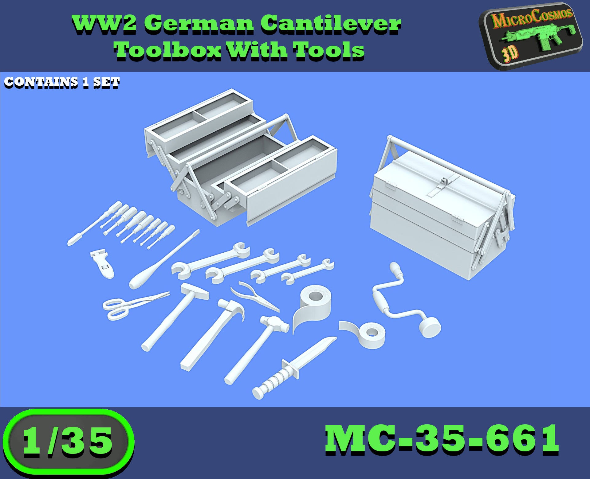 MC-35-661 - WW2 german cantilever toolbox With Tools
